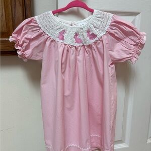 Pink Easter Smocked Short-Sleeve Girls Dress